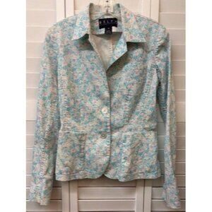 Ralph Lauren Floral Print Cotton Blazer Womens Size 8 Light Blue & Pink
